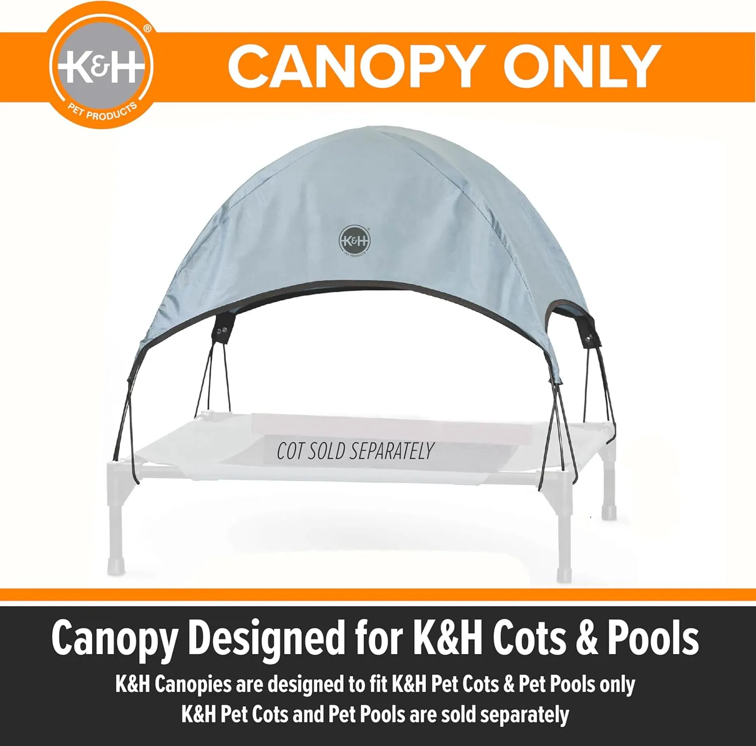 K&H Pet Products Pet Cot Canopy (Cot Sold Separately) Gray X-Large 50 X 32 Inches