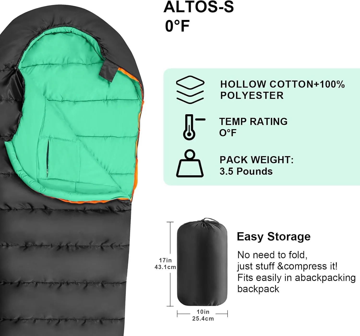 KAMPKEEPER Mummy Sleeping Bag for Adults,3-4 Seasons Cold Weather,Waterproof,Lightweight,Non-Snag Zipper with Adjustable Hood Perfect for Backpacking, Hiking,Camping