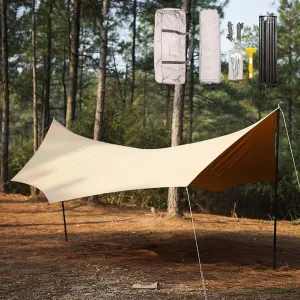 KAnduo Waterproof Portable Tarp Multifunctional Outdoor Camping Traveling 8 Corner Awning with Poles Family Beach Tent for Picnic, Hiking, Backpacking (Color : Milky White, Size : 220x173x102inch)