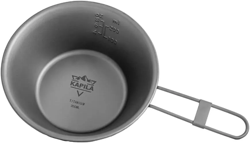 KAPILA 300ml Titanium Bowl with Folding Handle Outdoor Camping Picnic Dishes Portable Tableware