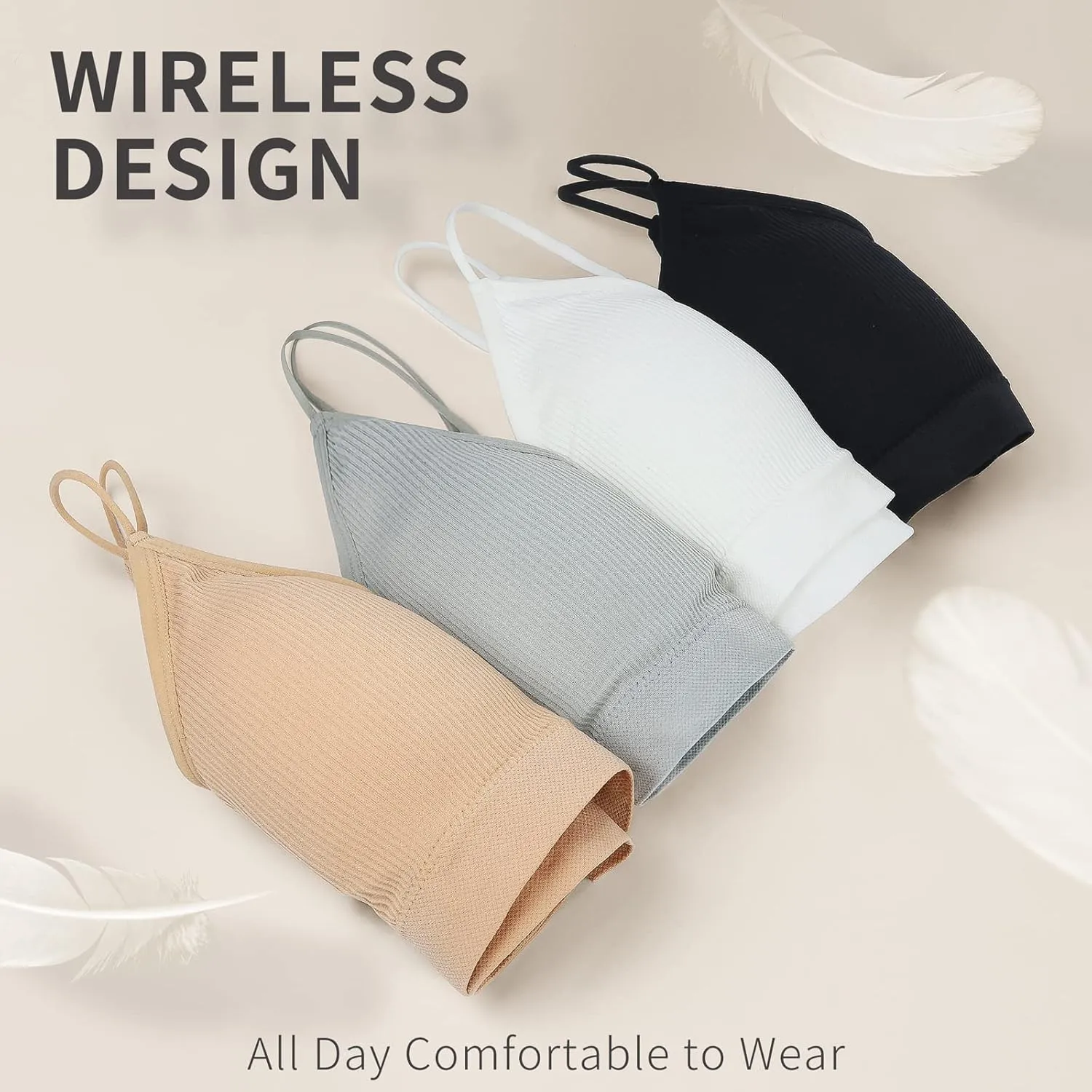KCDDUMK 4 Pieces Cami Bras - Women's V-Neck Padded Seamless Straps Bralette Everyday Basic Sleeping Bra