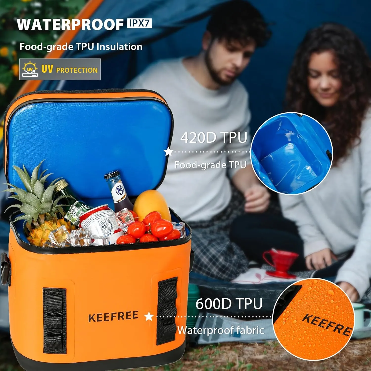 KEEFREE Soft Cooler 8 Cans,Insulated Bag Leakproof with Zipper for Lunch Drink Beverage Picnic Beach Hiking Fishing Camping Travel