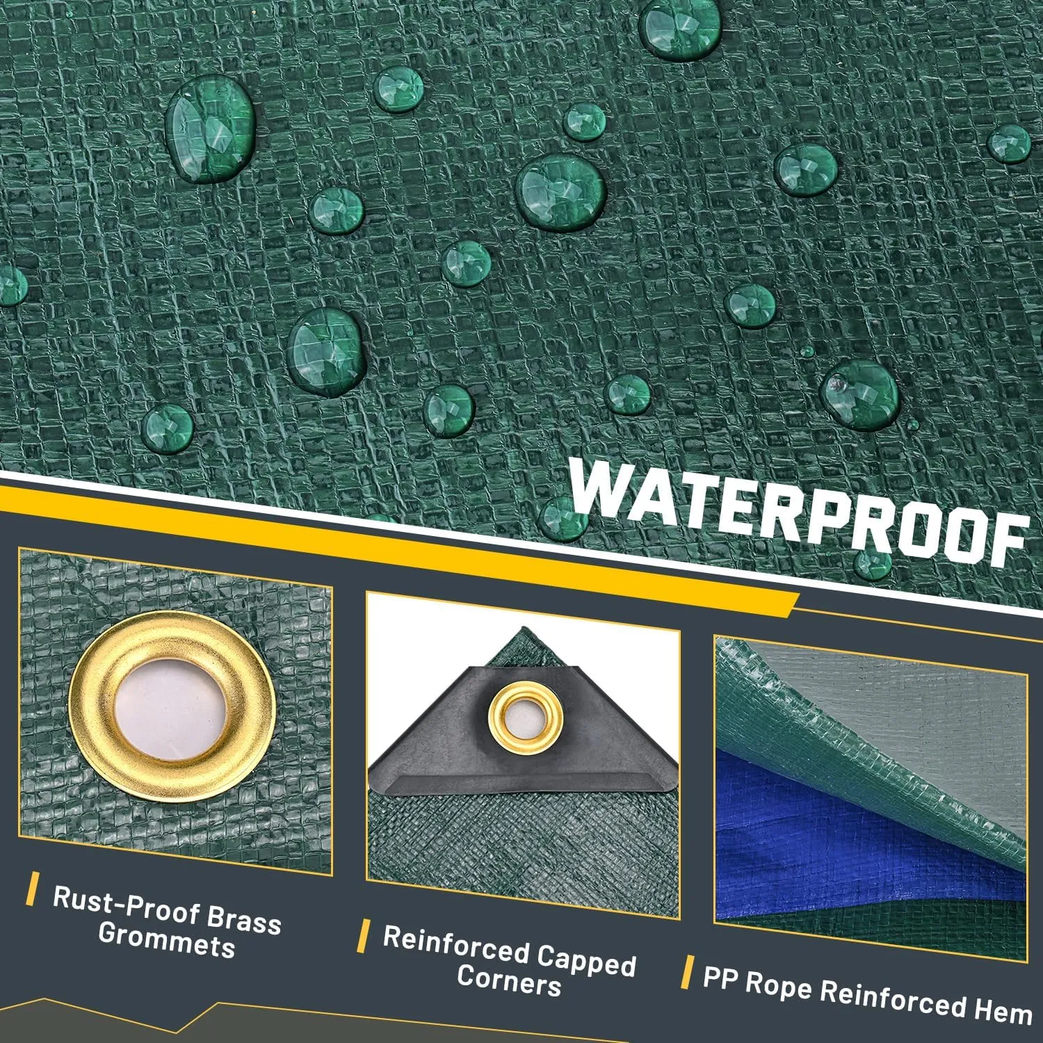 Kesfitt Tarp Heavy Duty Waterproof 10x12FT,16 Mil Thick Tarps Tear&Fade Resistant,UV Resistant,Poly Tarp Cover with Grommets and Reinforced Edges for Outdoor Camping Pools Boat Car(Green/Blue)