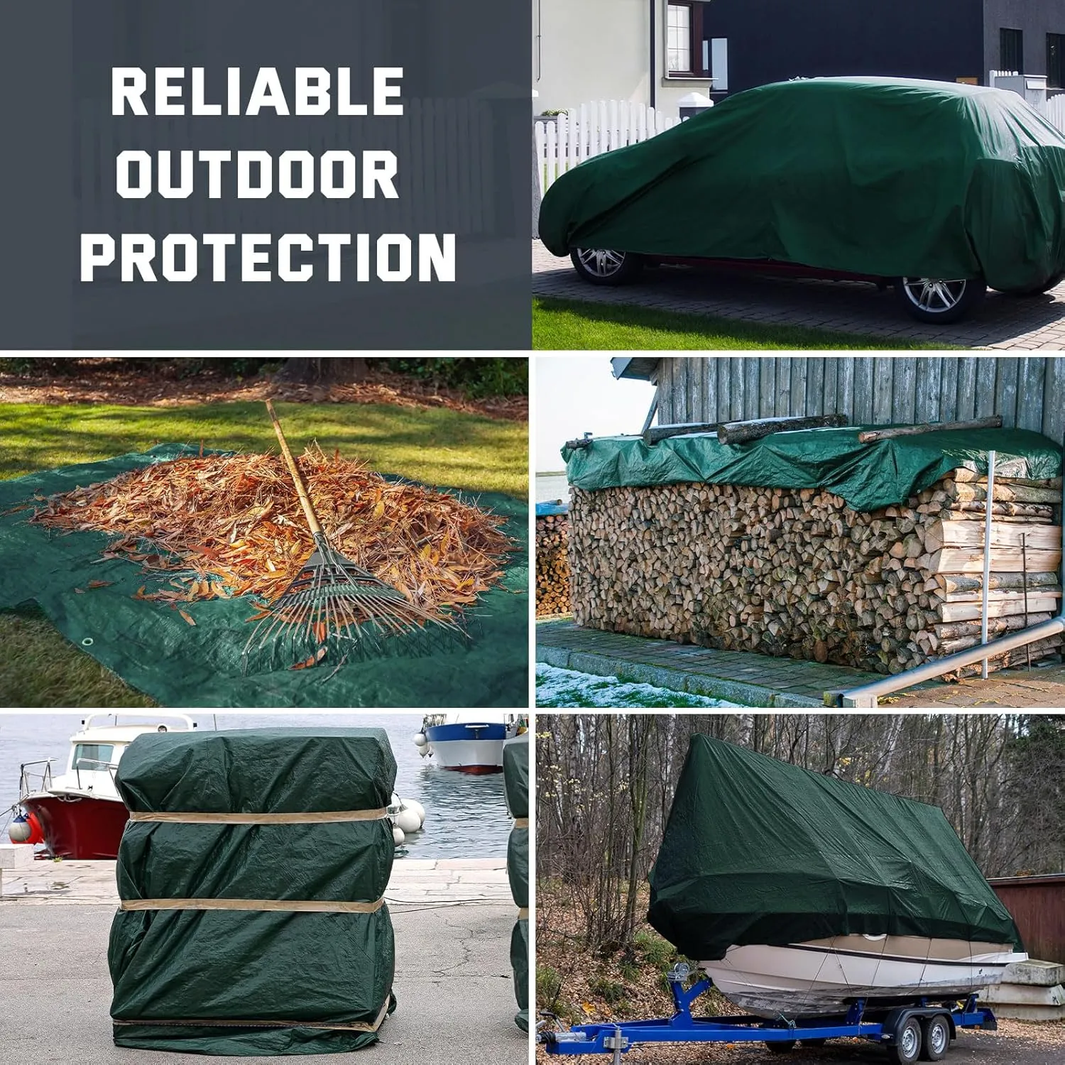 Kesfitt Tarp Heavy Duty Waterproof 10x12FT,16 Mil Thick Tarps Tear&Fade Resistant,UV Resistant,Poly Tarp Cover with Grommets and Reinforced Edges for Outdoor Camping Pools Boat Car(Green/Blue)