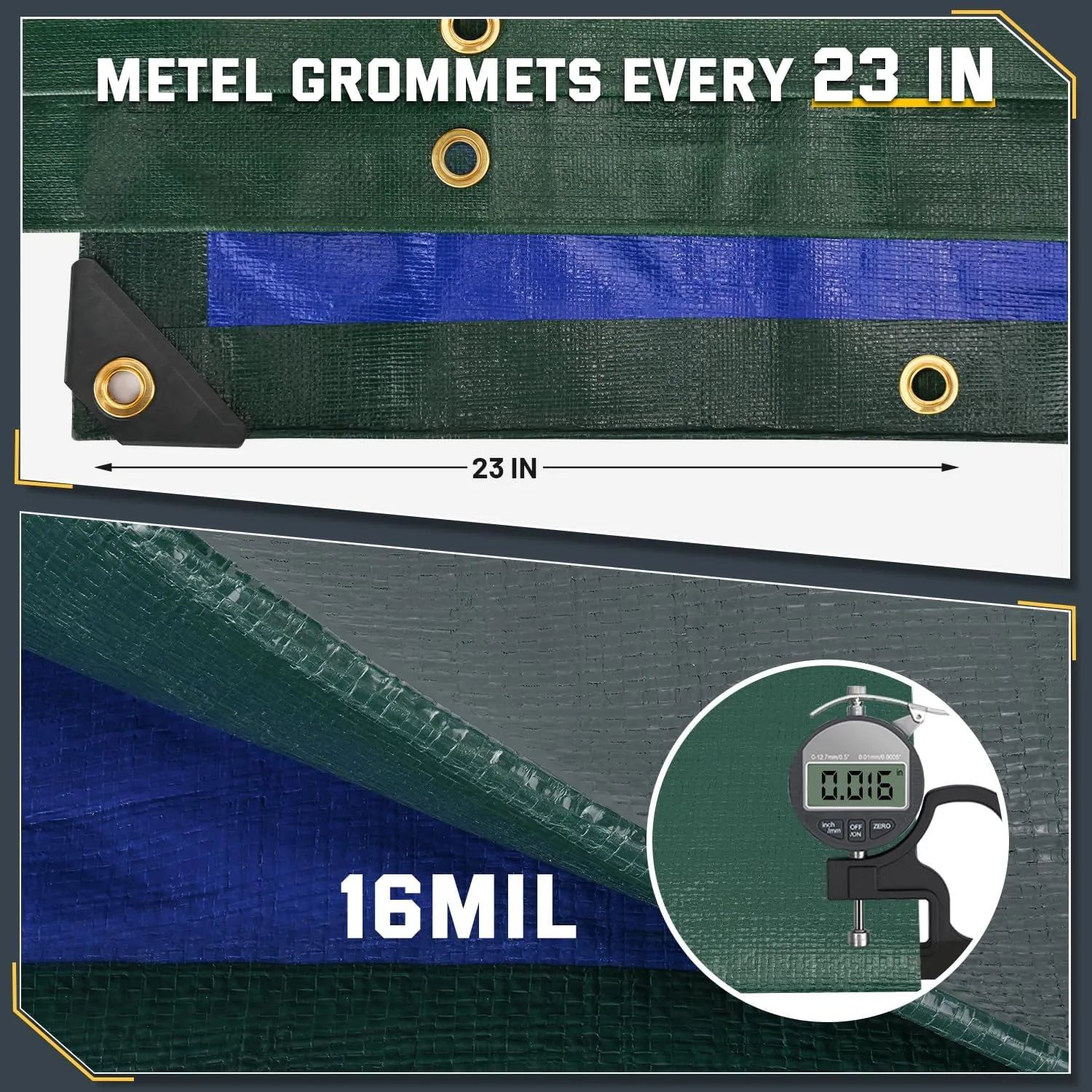 Kesfitt Tarp Heavy Duty Waterproof 10x12FT,16 Mil Thick Tarps Tear&Fade Resistant,UV Resistant,Poly Tarp Cover with Grommets and Reinforced Edges for Outdoor Camping Pools Boat Car(Green/Blue)