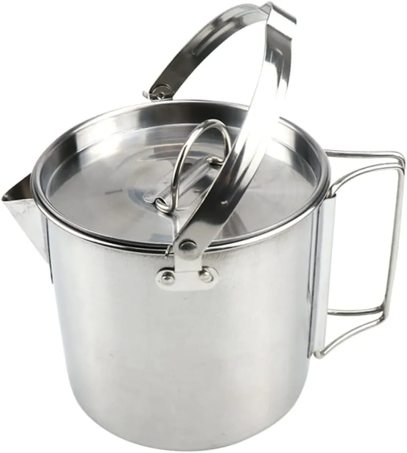 KESYOO Stainless Steel Kettle Collapsible Boiling Pot for Camping Easy Pour Spout Hangable Design for Hot Soup Tea Convenient Outdoor Cookware for Hiking and Picnics