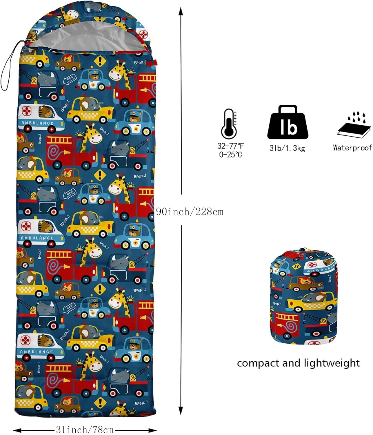 Kids Sleeping Bag for Boys Girls,Rocket Astronaut Moon Print-Lightweight Warm Portable Outdoor Indoor-Waterproof Cold Weather Resistant Sleeping Bag for Camping Hiking