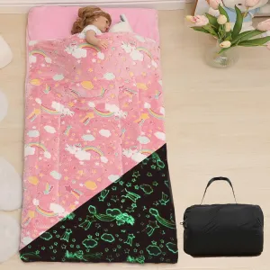 Kids Sleeping Bags for Boys Girls Glow in The Dark Stars Space Slumber Bag Super Soft Nap Mat for Daycare Sleepovers | with Zipper Pillow Pocket and Carrying Bag