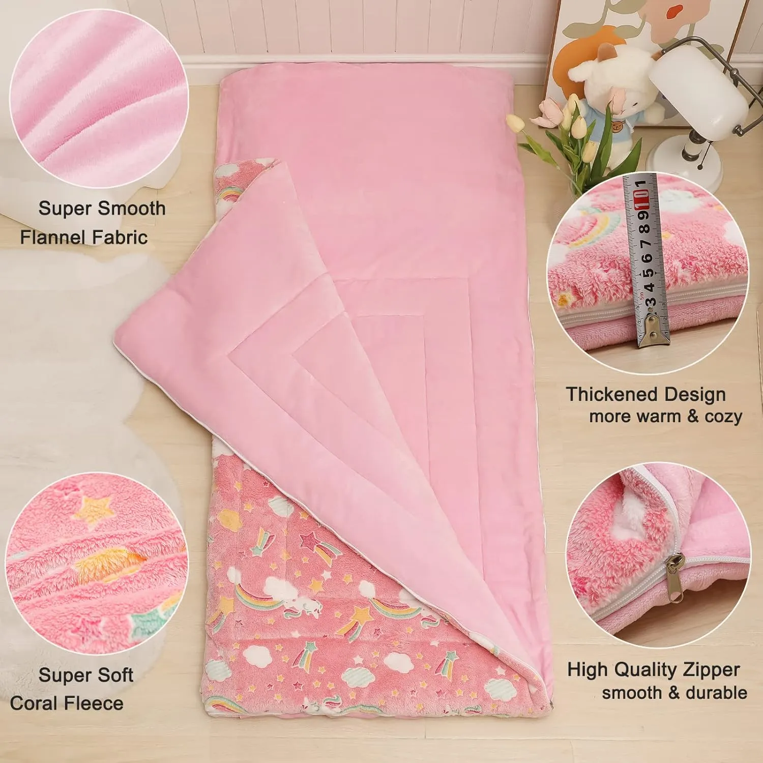 Kids Sleeping Bags for Boys Girls Glow in The Dark Stars Space Slumber Bag Super Soft Nap Mat for Daycare Sleepovers | with Zipper Pillow Pocket and Carrying Bag