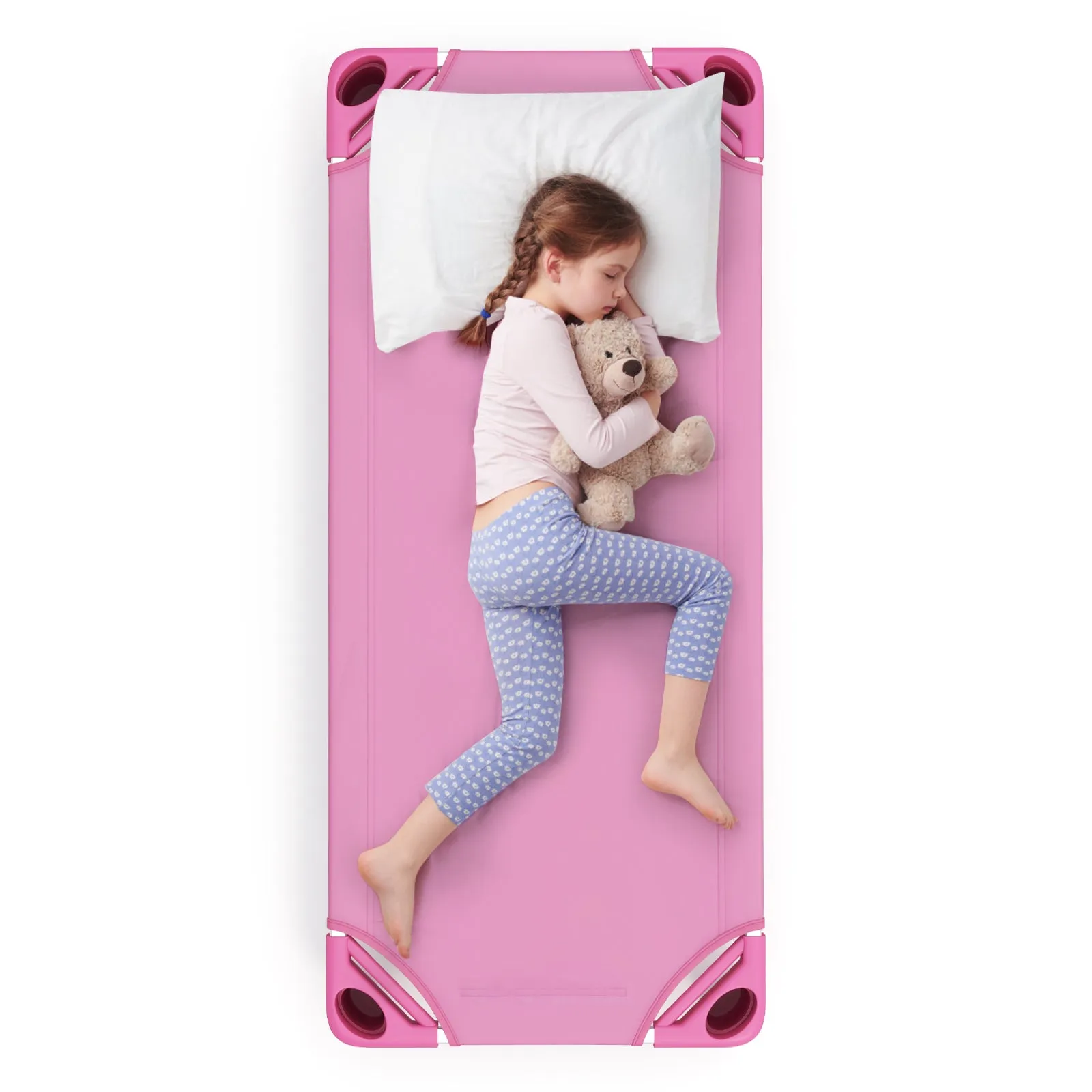 Kids Stackable Daycare Cot Pack of 6 with Detachable Oxford Cloth-Pink