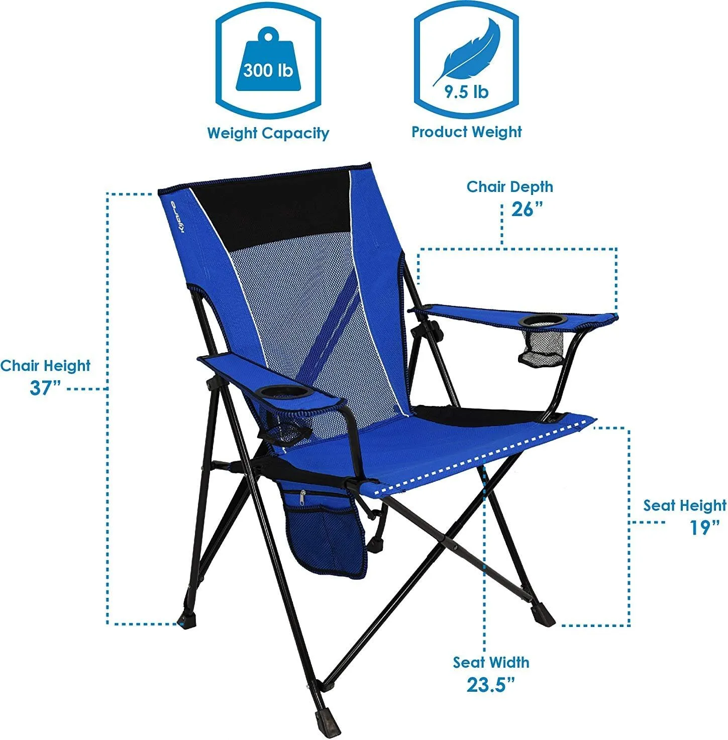Kijaro Dual Lock Folding Camp Chairs - Versatile for Sports, Outdoors & Lawns - Locks Positions - Maldives Blue