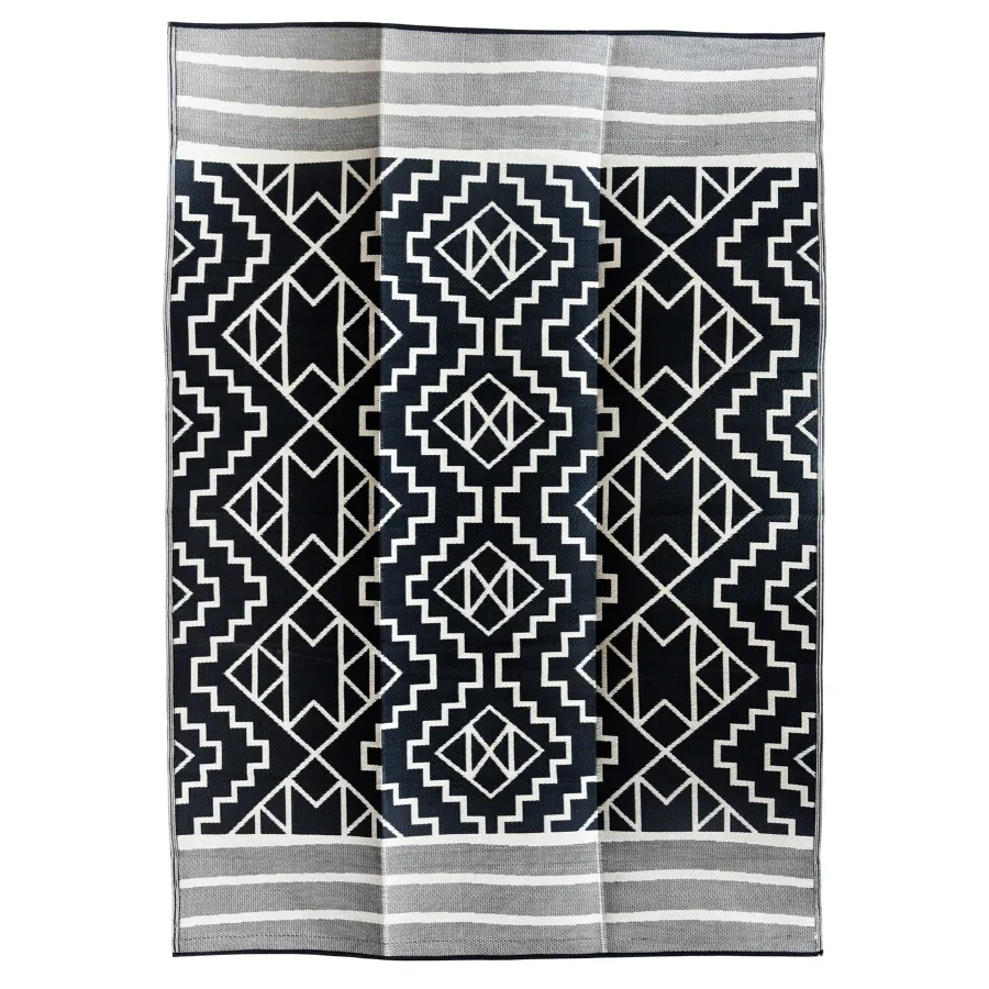 Kilimanjaro Black And Cream Foldable Waterproof Large Indoor Caravan Mats - 270x360 CM