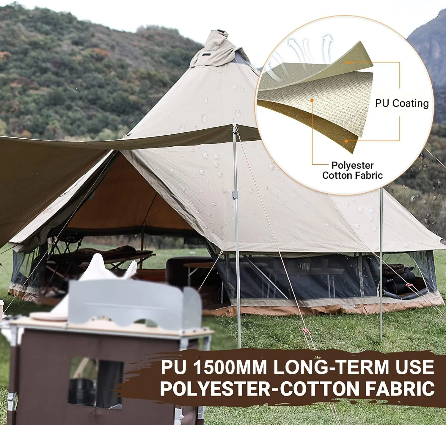 KingCamp Canvas Bell Yurt Tents, 4 Seasons Large Waterproof & Windproof Luxury Glamping Tent w/Stove Jack for Family Outdoor Camping, Hunting, Parties