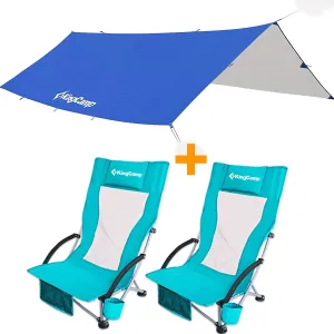 KingCamp Low Sling Beach Chair for Camping Concert Lawn High Mesh Back with Ripstop Camping Tarp 10 x 13 ft Hammock Rain Fly Tarps