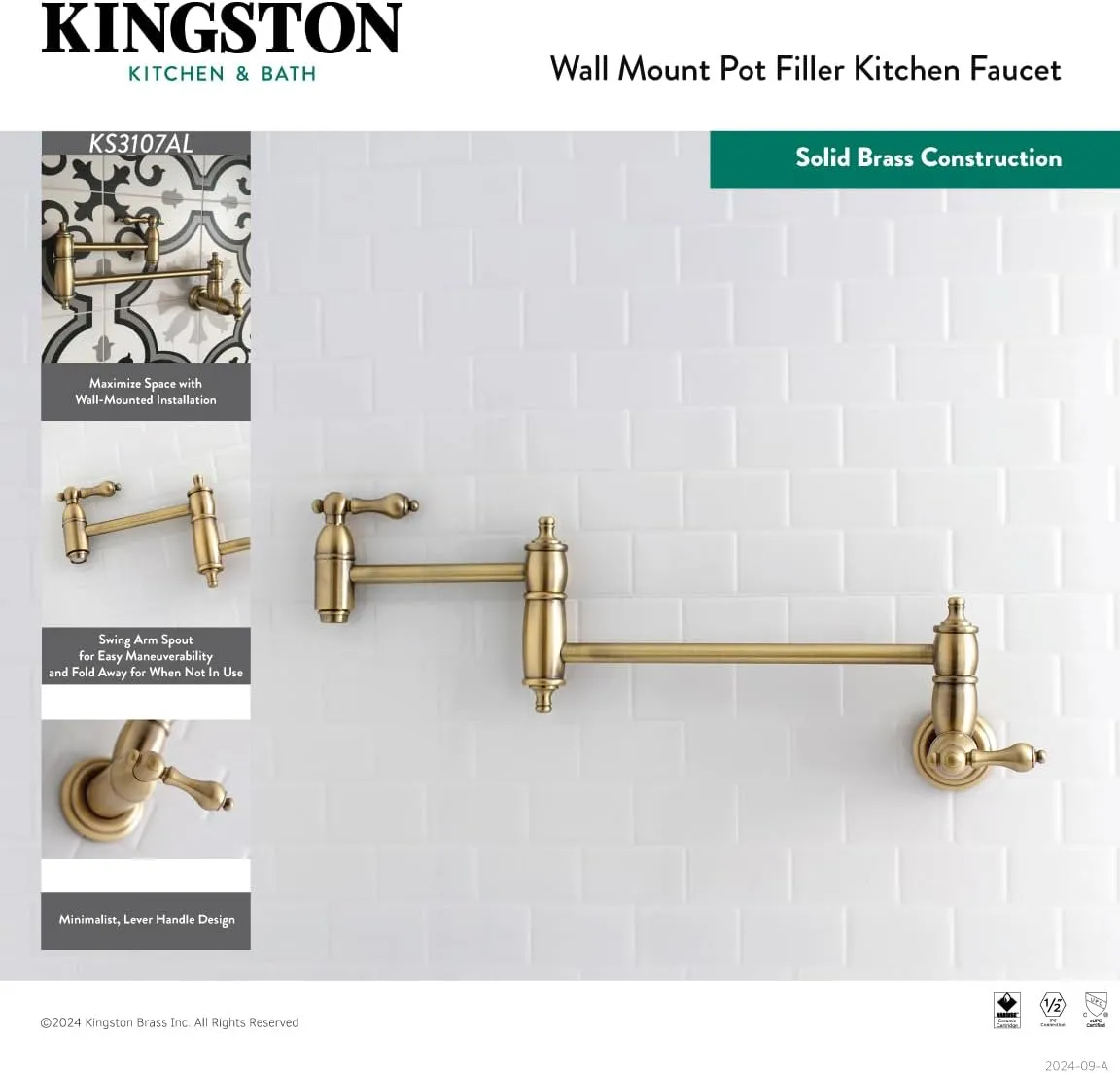 Kingston Brass KS3105AL Restoration Pot Filler, Oil Rubbed Bronze,8-1/8-Inch Spout Height