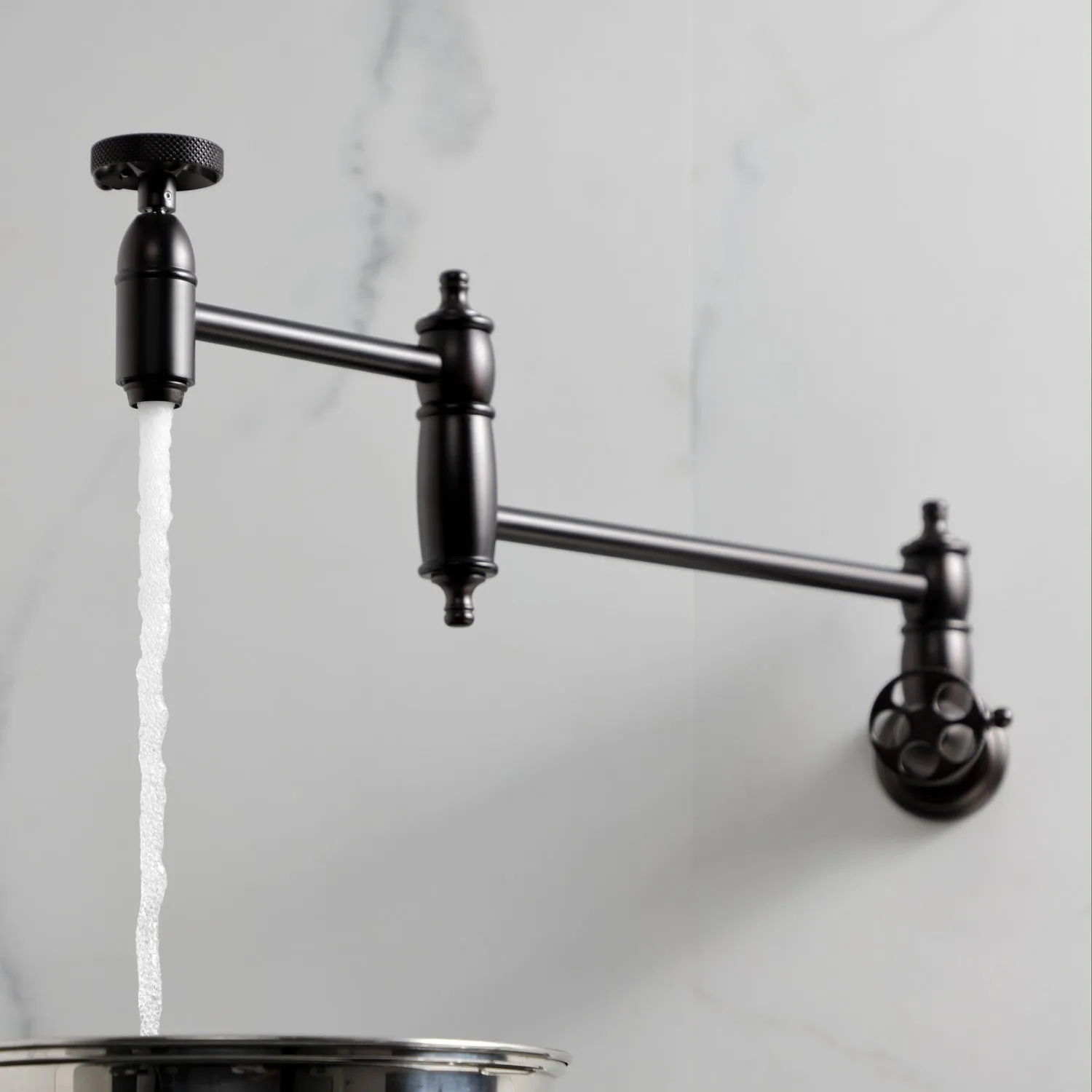Kingston Brass KS3105RKX Webb Wall Mount Pot Filler Faucet with Knurled Handle, Oil Rubbed Bronze