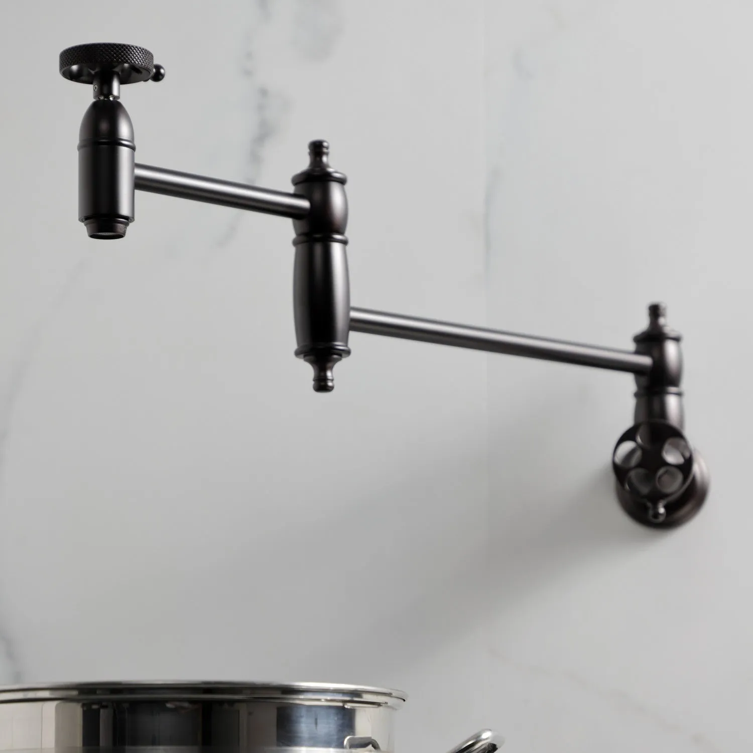 Kingston Brass KS3105RKX Webb Wall Mount Pot Filler Faucet with Knurled Handle, Oil Rubbed Bronze