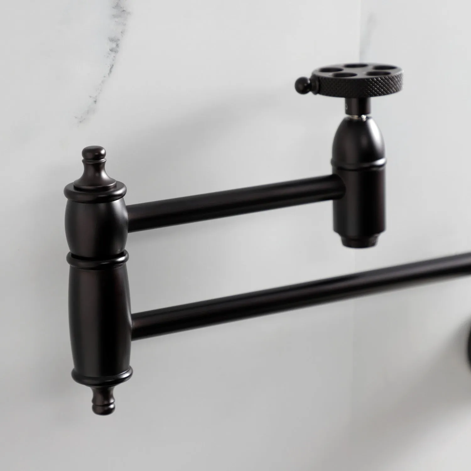 Kingston Brass KS3105RKX Webb Wall Mount Pot Filler Faucet with Knurled Handle, Oil Rubbed Bronze