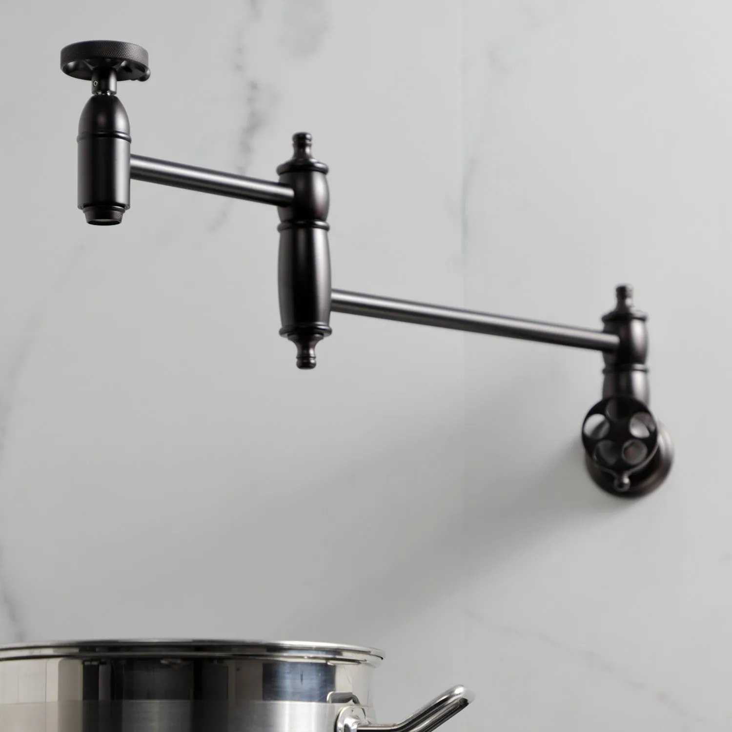 Kingston Brass KS3105RKZ Wendell Wall Mount Pot Filler Faucet with Knurled Handle, Oil Rubbed Bronze