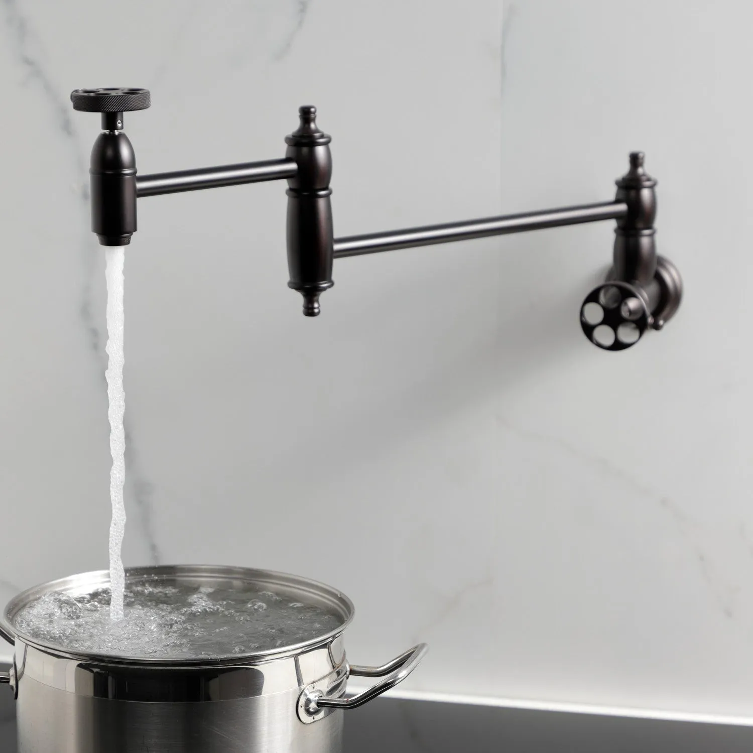 Kingston Brass KS3105RKZ Wendell Wall Mount Pot Filler Faucet with Knurled Handle, Oil Rubbed Bronze