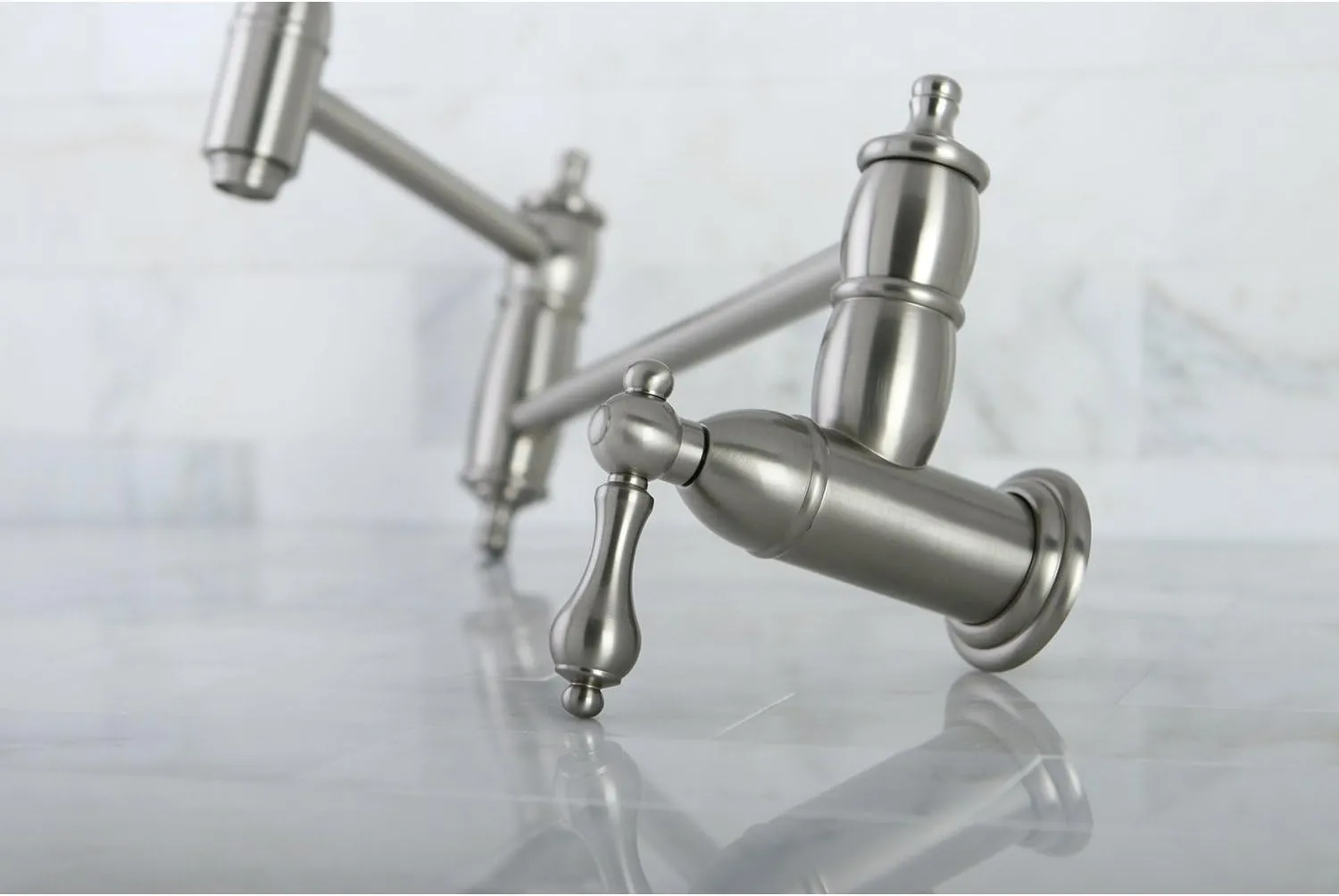 Kingston Brass KS3108AL Restoration Pot Filler, Brushed Nickel,8-1/8-Inch Spout Height