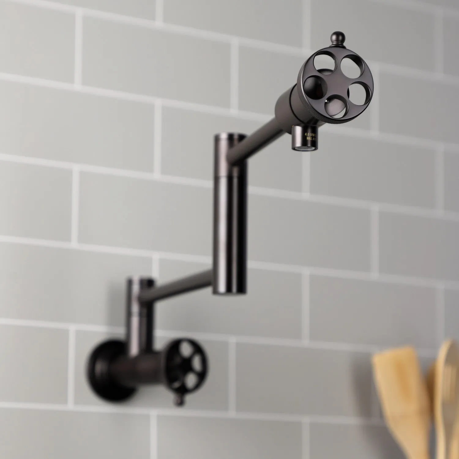 Kingston Brass KS4105RKZ Wendell Wall Mount Pot Filler Faucet with Knurled Handle, Oil Rubbed Bronze