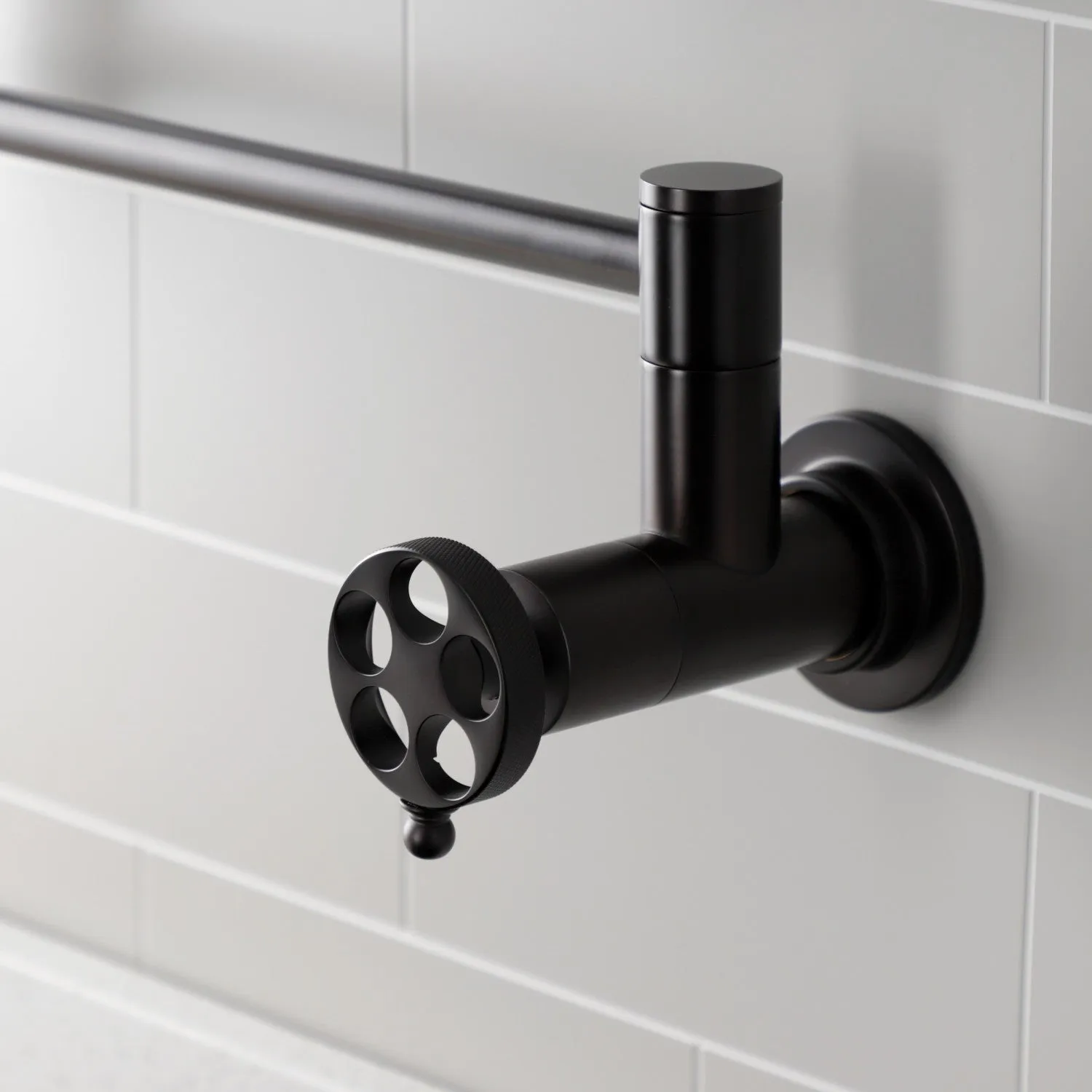 Kingston Brass KS4105RKZ Wendell Wall Mount Pot Filler Faucet with Knurled Handle, Oil Rubbed Bronze