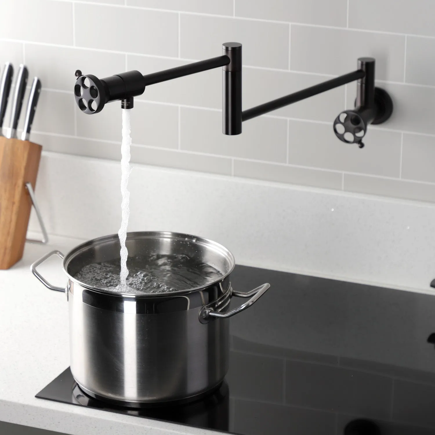 Kingston Brass KS4105RKZ Wendell Wall Mount Pot Filler Faucet with Knurled Handle, Oil Rubbed Bronze