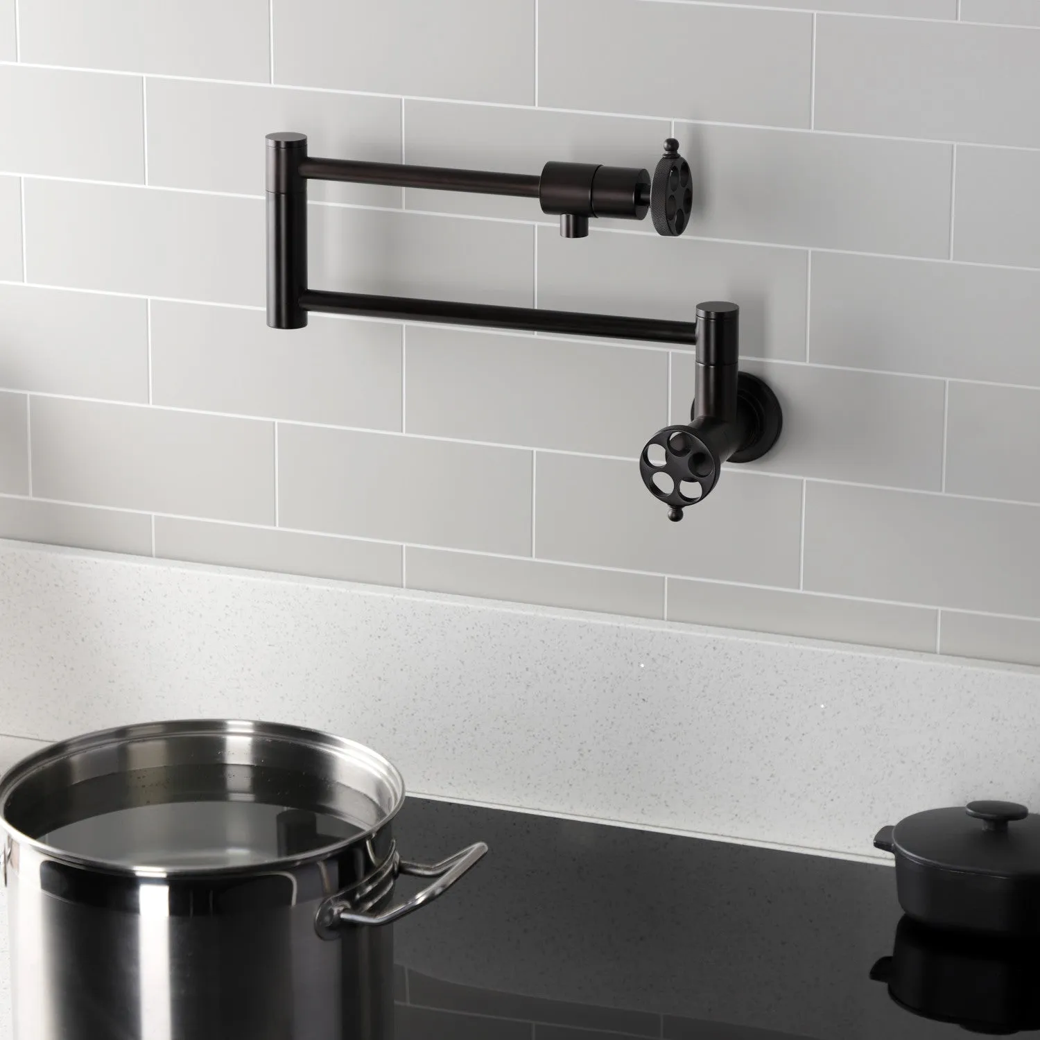 Kingston Brass KS4105RKZ Wendell Wall Mount Pot Filler Faucet with Knurled Handle, Oil Rubbed Bronze