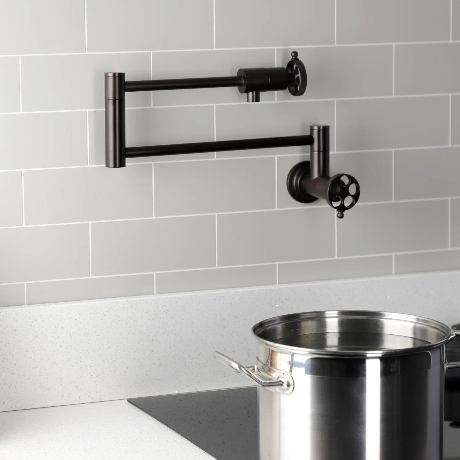 Kingston Brass KS4105RKZ Wendell Wall Mount Pot Filler Faucet with Knurled Handle, Oil Rubbed Bronze