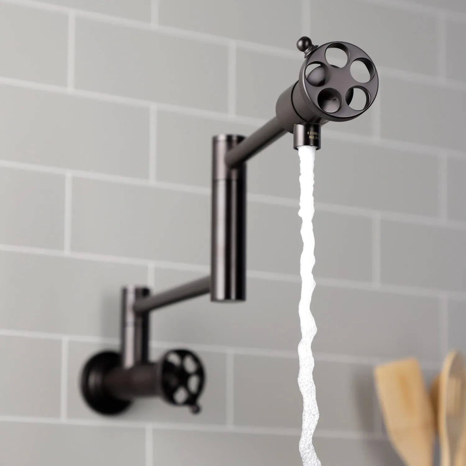 Kingston Brass KS4105RKZ Wendell Wall Mount Pot Filler Faucet with Knurled Handle, Oil Rubbed Bronze