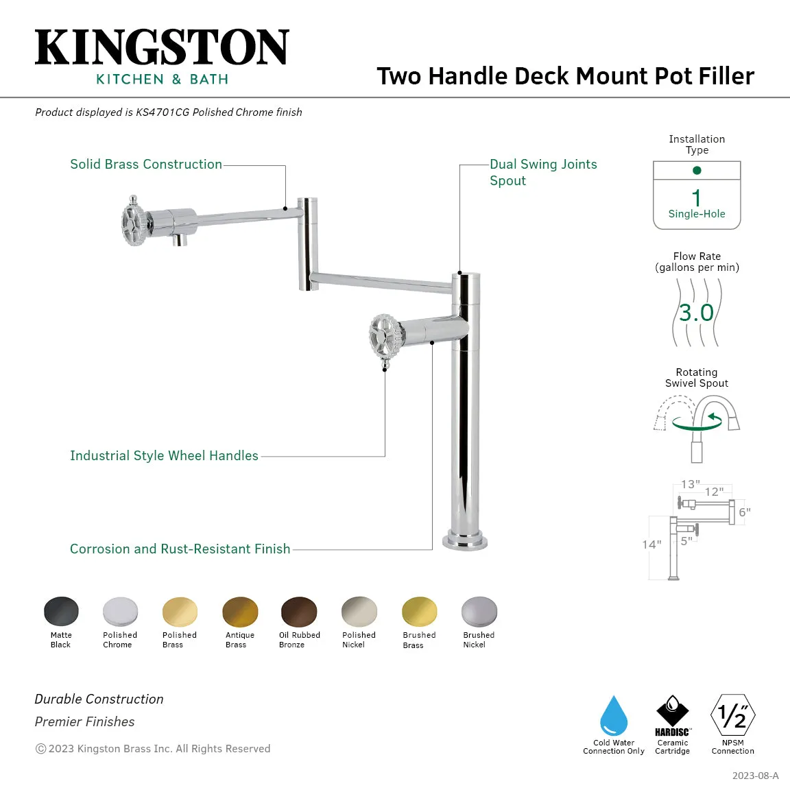Kingston Brass KS4705CG Fuller Deck Mount Pot Filler Faucet, Oil Rubbed Bronze