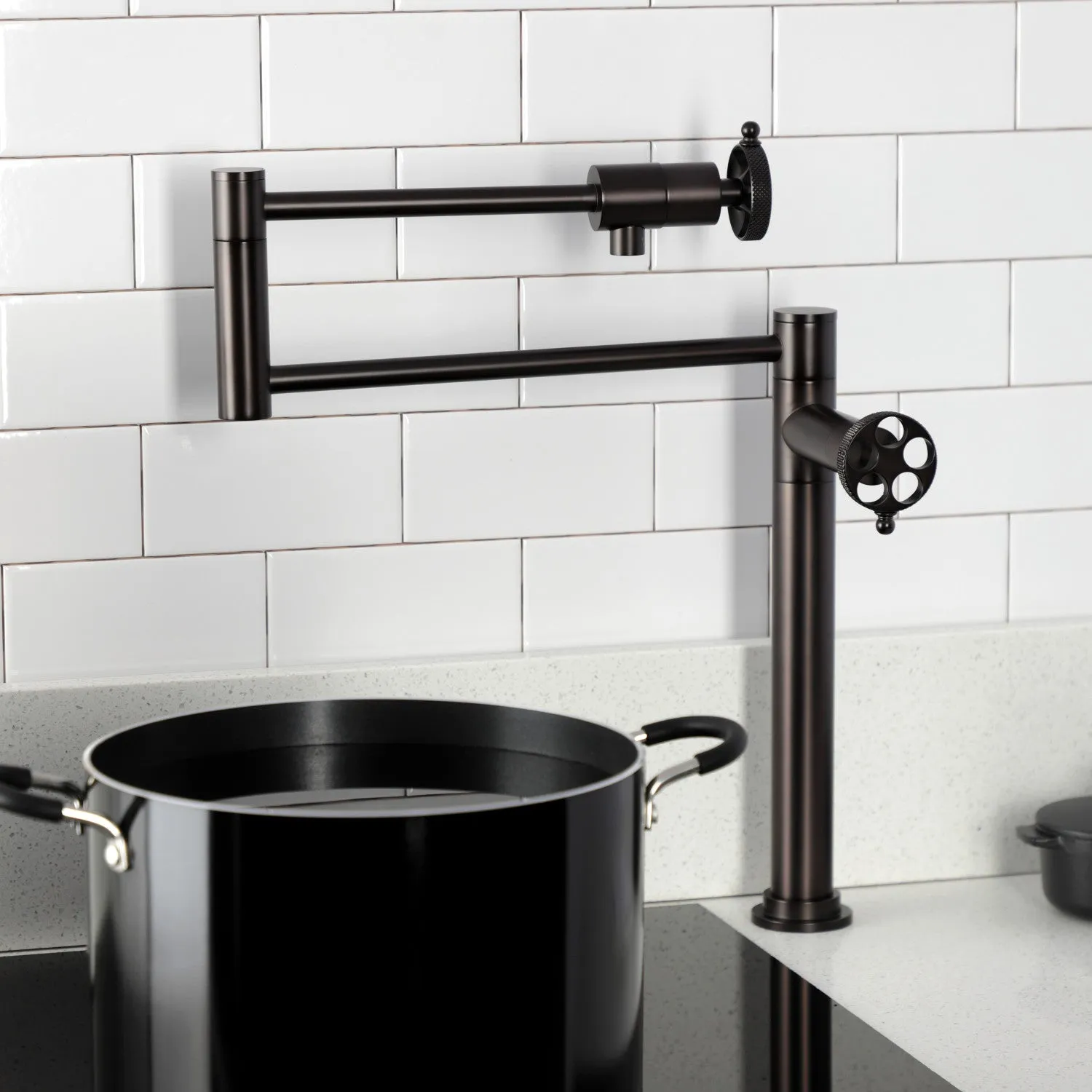Kingston Brass KS4705RKX Webb Deck Mount Pot Filler Faucet with Knurled Handle, Oil Rubbed Bronze