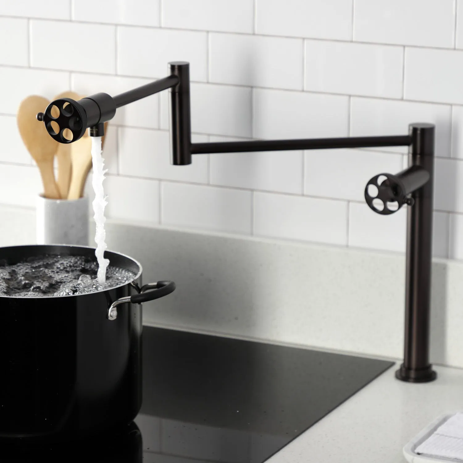 Kingston Brass KS4705RKZ Wendell Deck Mount Pot Filler Faucet with Knurled Handle, Oil Rubbed Bronze