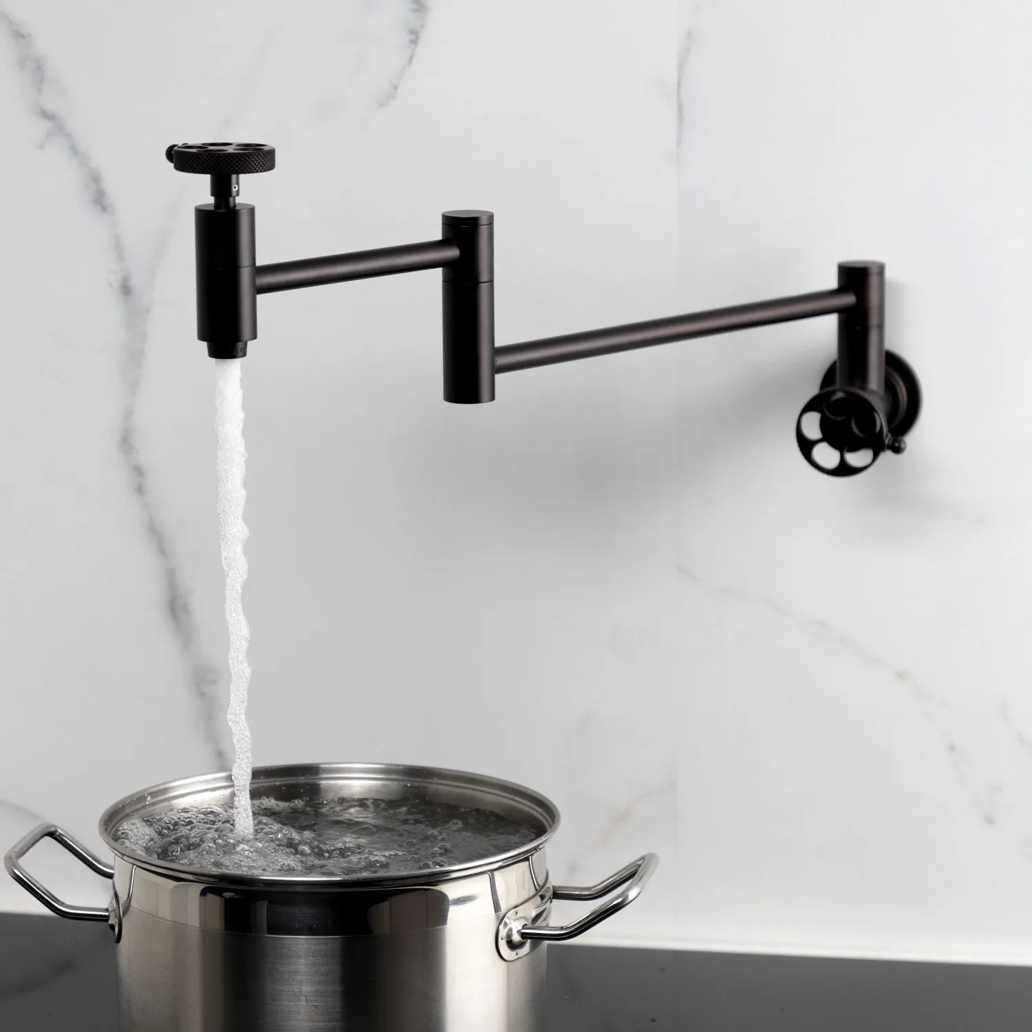 Kingston Brass KS8105RKX Webb Wall Mount Pot Filler Faucet with Knurled Handle, Oil Rubbed Bronze