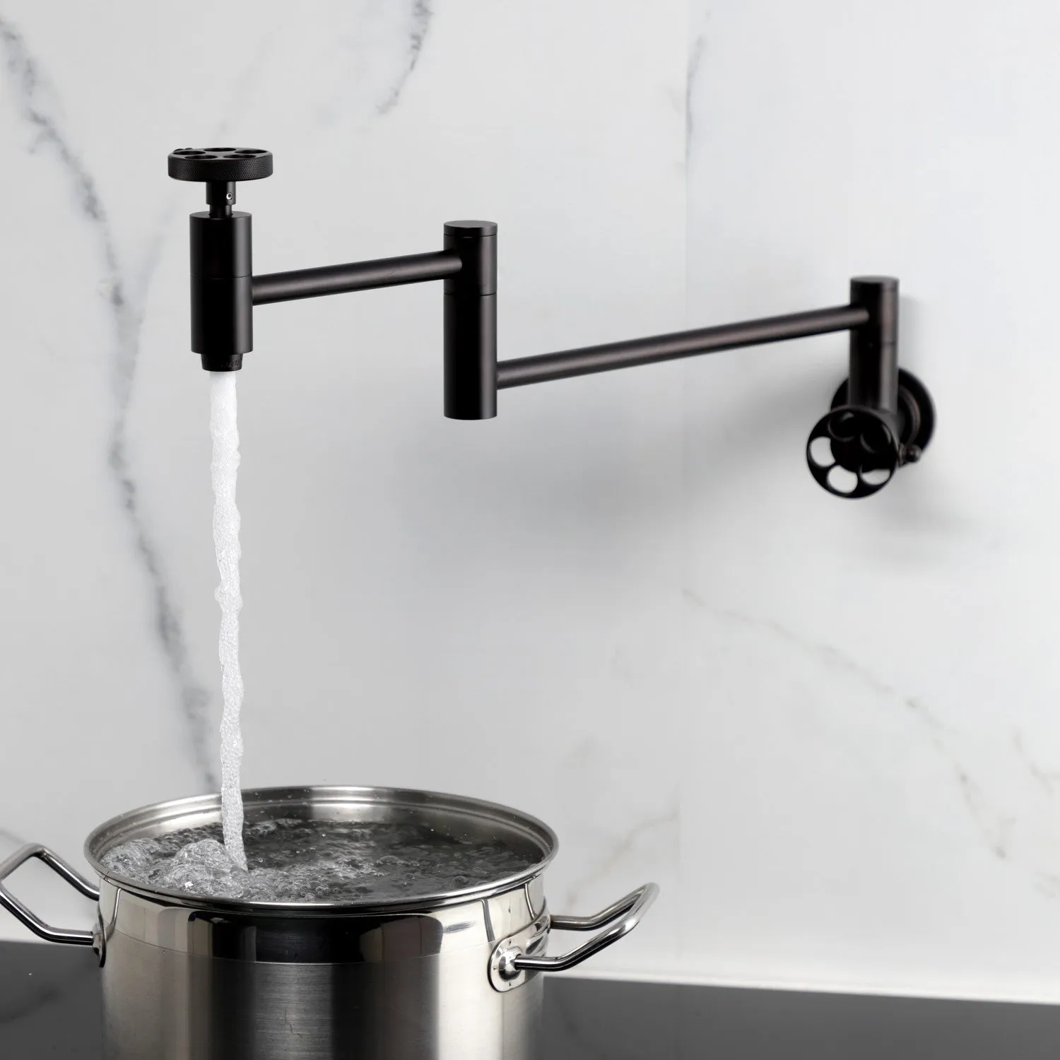 Kingston Brass KS8105RKZ Wendell Wall Mount Pot Filler Faucet with Knurled Handle, Oil Rubbed Bronze