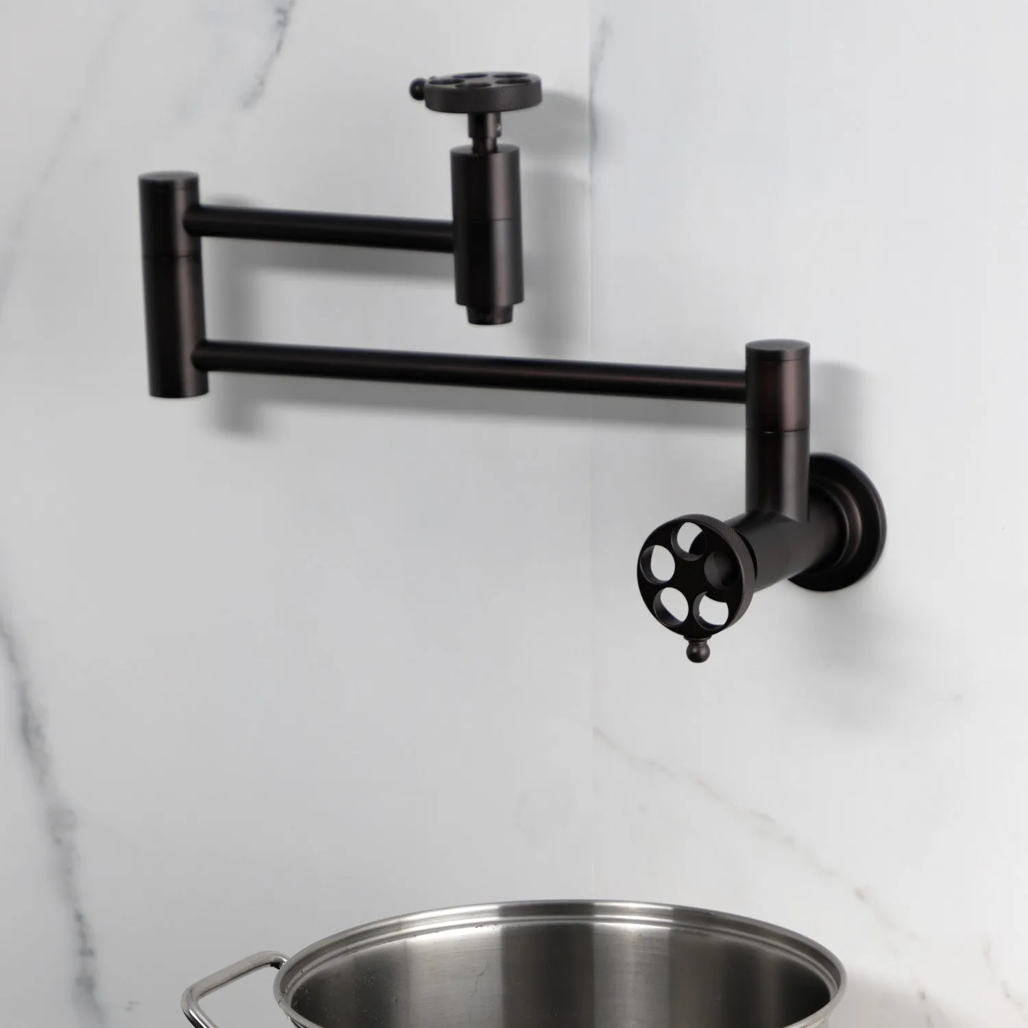 Kingston Brass KS8105RKZ Wendell Wall Mount Pot Filler Faucet with Knurled Handle, Oil Rubbed Bronze