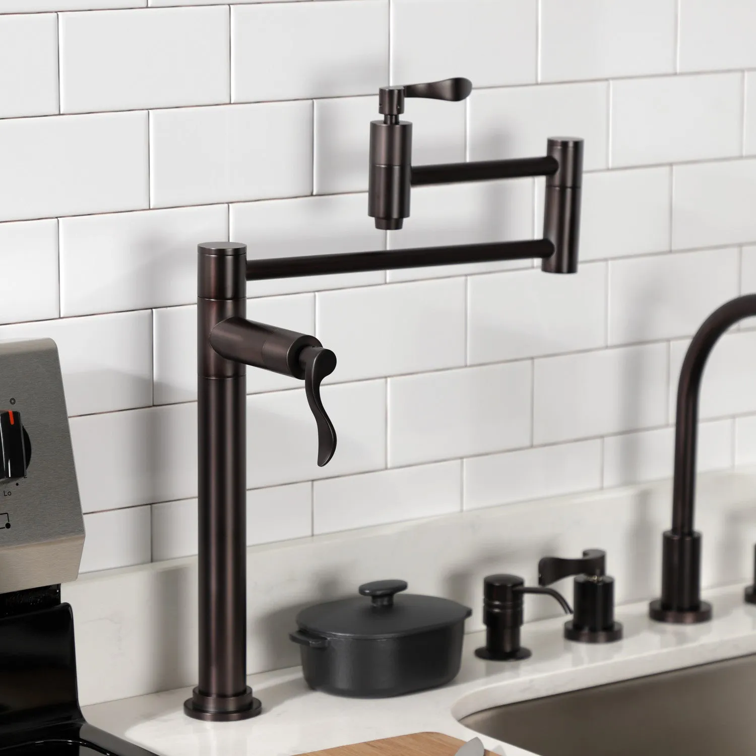 Kingston Brass KS8705DFL NuWave Deck Mount Pot Filler Faucet, Oil Rubbed Bronze