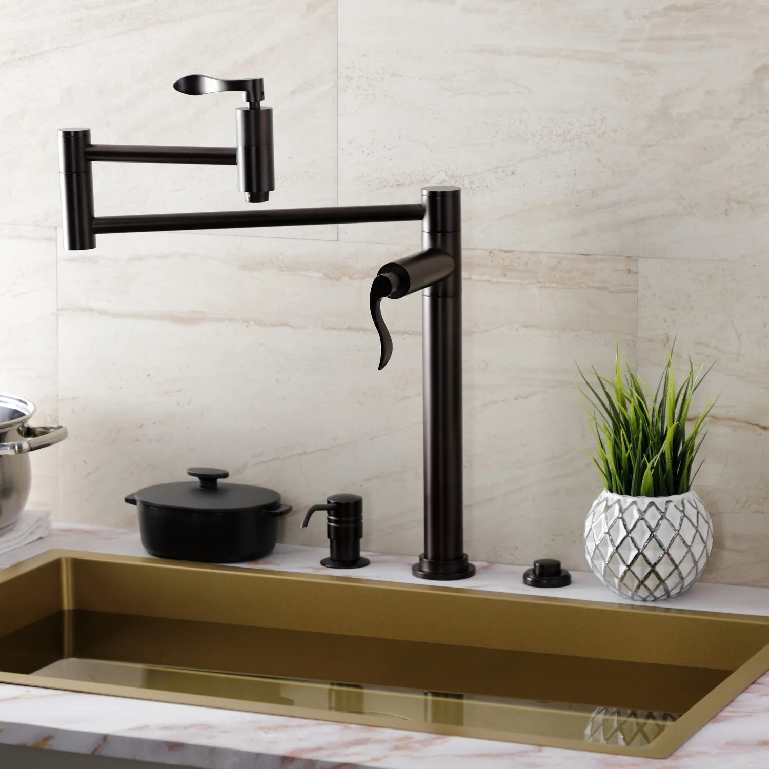 Kingston Brass KS8705DFL NuWave Deck Mount Pot Filler Faucet, Oil Rubbed Bronze