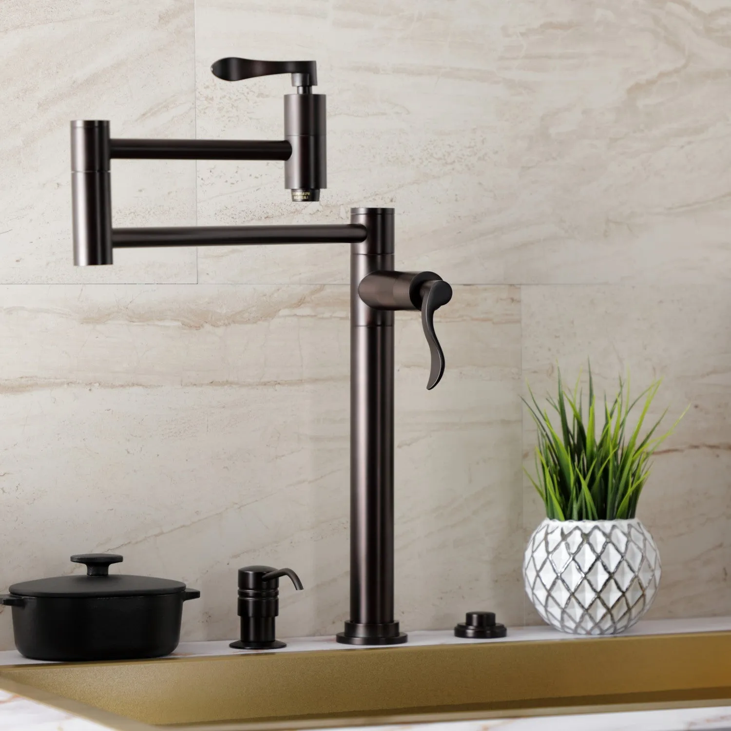 Kingston Brass KS8705DFL NuWave Deck Mount Pot Filler Faucet, Oil Rubbed Bronze