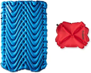 Klymit Insulated Double V Sleeping Pad and Pillow X Inflatable Camping Travel Pillow Bundle