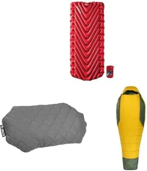 Klymit Insulated Static V Luxe Inflatable Sleeping Pad   Wild Aspen Mummy Bag   Luxe Travel Pillow