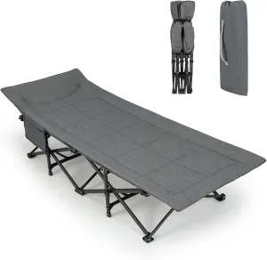 KOMFOTT Camping Cot for Adults, Portable Folding Bed for Sleeping with Pad & Pillow Lightweight Tent Cot with Carry Bag, Ideal for Indoor Outdoor Travel Camp Vacation, Supports 450 LBS (Gray)