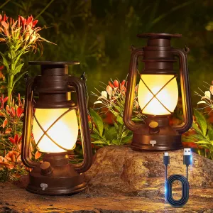 KOOPER Solar Lantern Outdoor Lights, Vintage Flickering Flame Solar Lanterns Lights Outdoor Waterproof, Hanging Outdoor Solar Lanterns Lights, Rechargeable Lantern for Yard Garden Table Decor 2 Pack