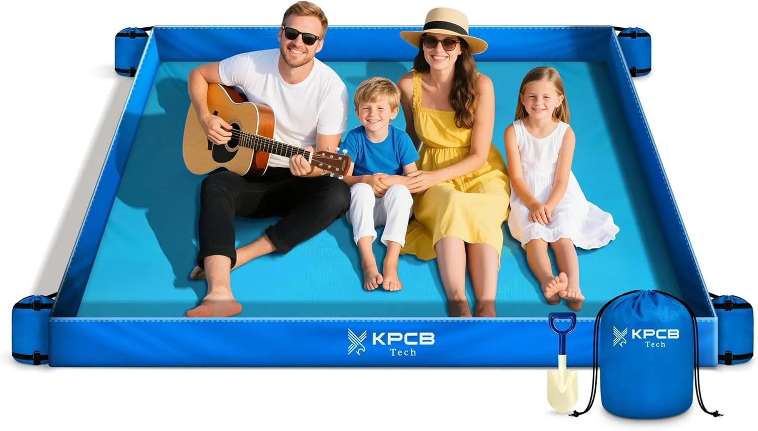 KPCB Tech Beach Blanket Sandproof Waterproof with Fence, 10' x 9' Sand Proof Beach Mat with 4 Weighted SandBags, Portable & Durable Extra Large Sand Free Mats