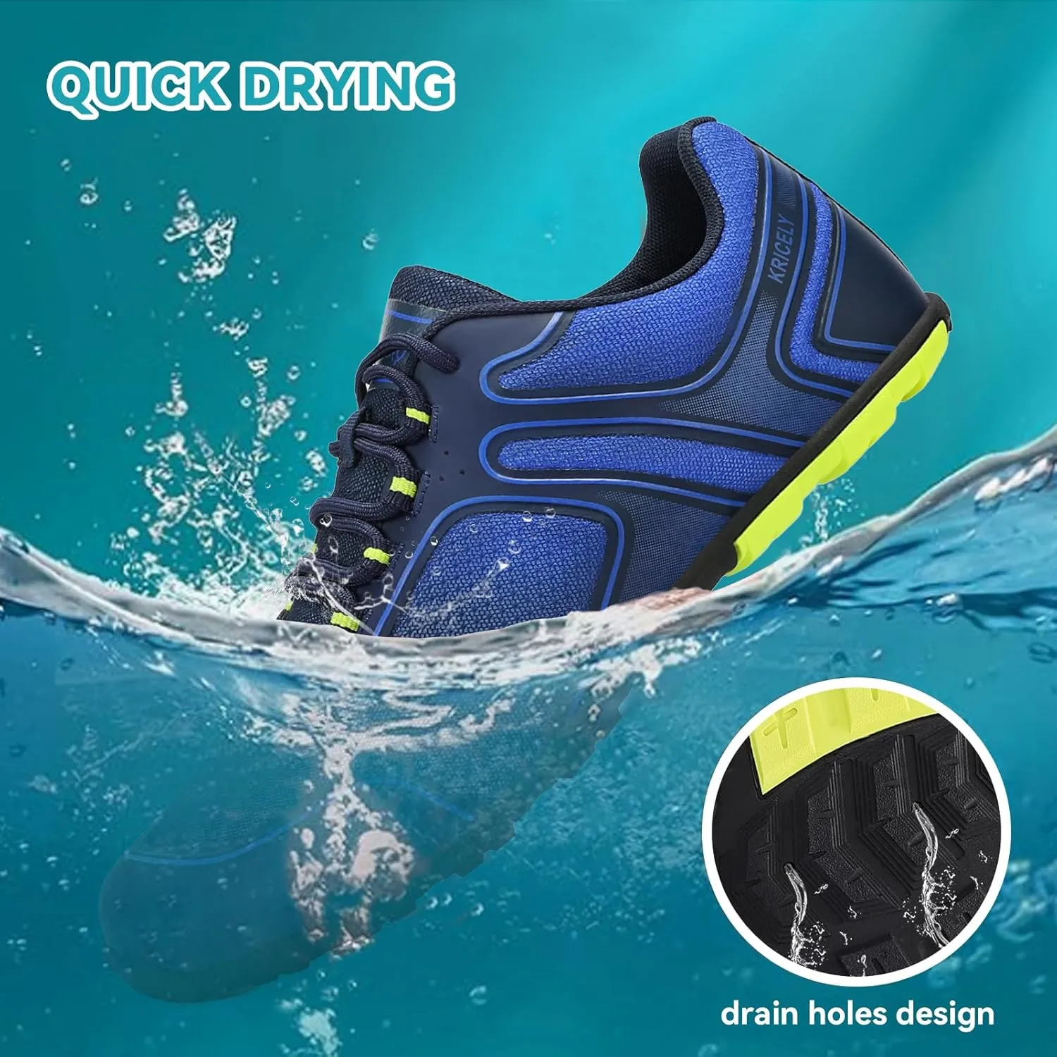 Kricely Water Shoes Men Quick Drying Outdoor Barefoot Minimalist Wide Toe Box Shoes Grounded Footwear for Beach Fishing Fitness Workout Athletic Sneakers