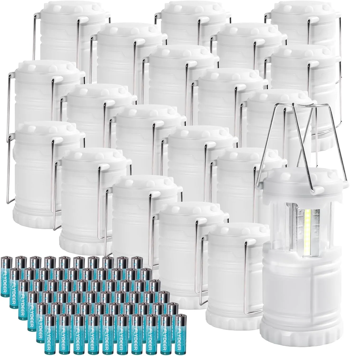 KUNHE LED 20 Pack Glow-in-The-Dark Camping Lanterns Battery Powered (Includes 60 AA Alkaline Batteries) 350 Lumens IPX4 Water Resistant Lanterns for Power Outages Emergency Hurricane Storms