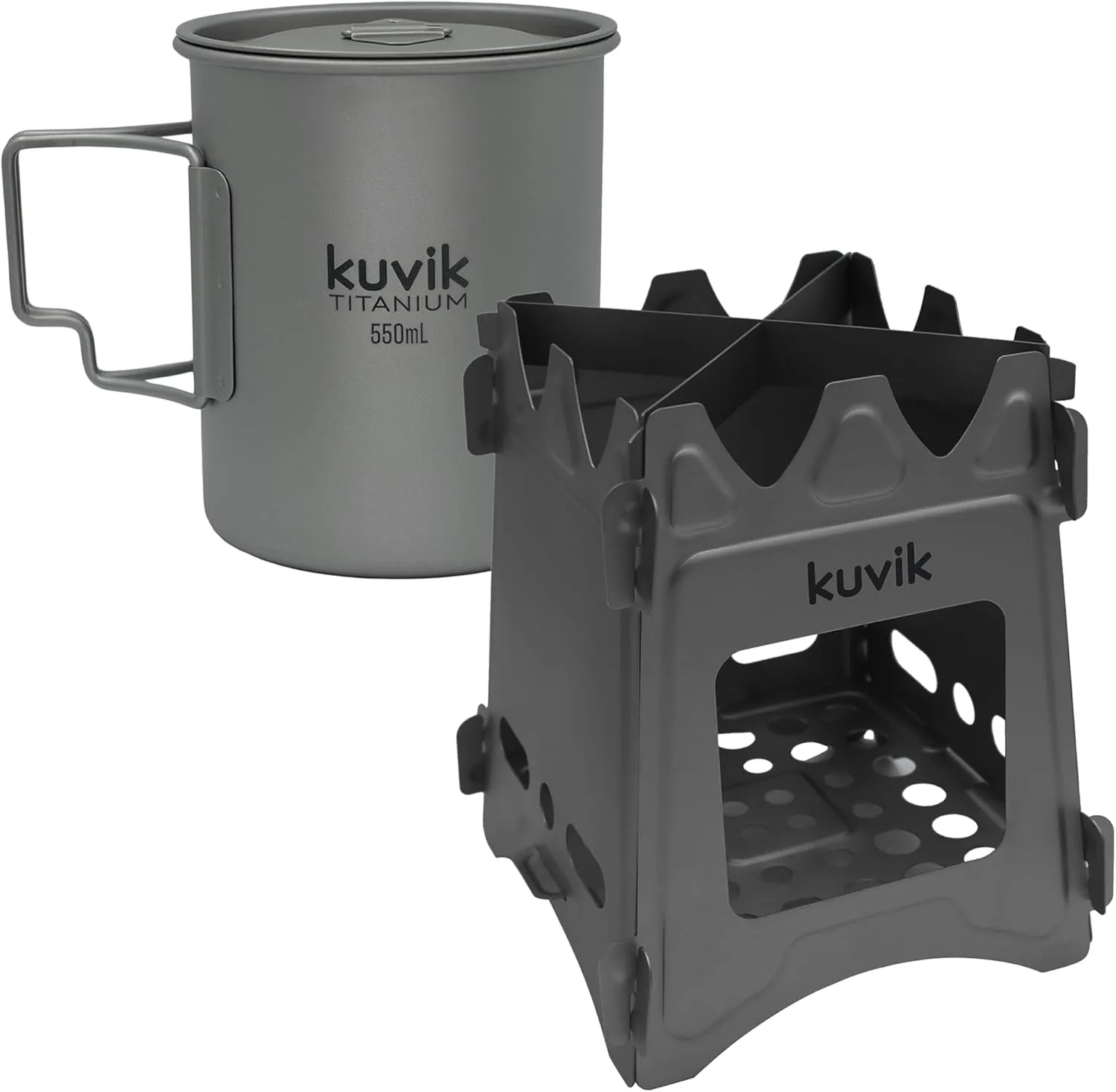Kuvik 550ml (18.6 oz) Titanium Cup & Titanium Wood Stove Bundle
