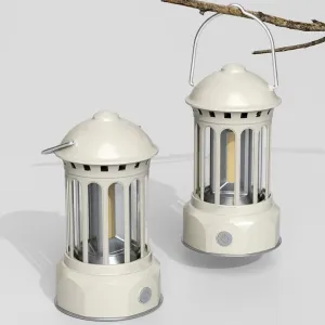 KyMyan LED Outdoor Camping Lights with Dimmable Function, Camping Waterproof Vintage Lantern Sticks Portable Camp Lights, Emergency Portable Lighting, One Pair，Crream White (One Large, One Small)
