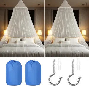 Lace Flower Mosquito Net for Bed, Large White Bed Canopy with Storage Bag, Hanging High Dome Design for Girls Bedroom, Easy Installation Lightweight Breathable Mesh, Travel with Storage Bag (2 Pack)